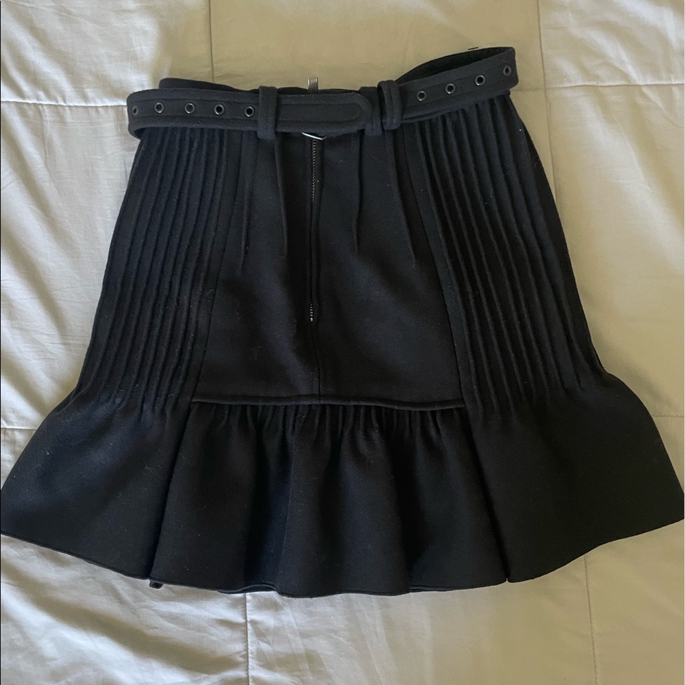 Isabel Marant Black Pleated Ruffle Mini Skirt with Belt